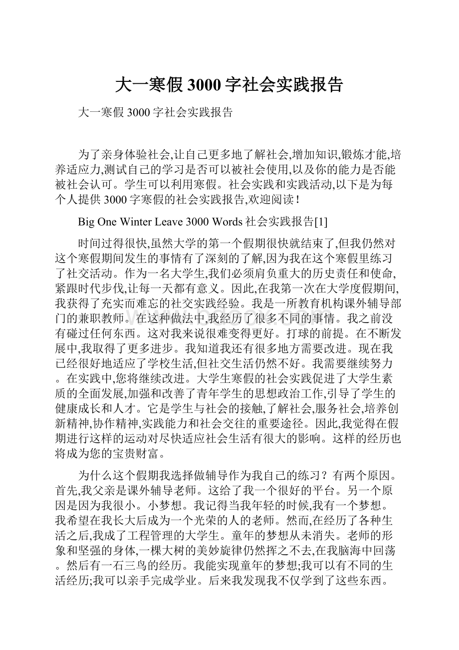 大一寒假3000字社会实践报告.docx