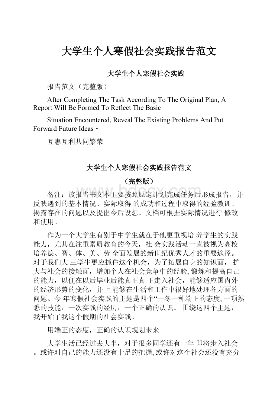 大学生个人寒假社会实践报告范文.docx