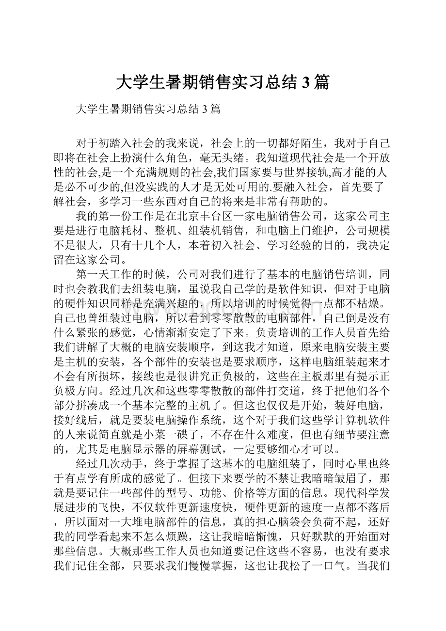 大学生暑期销售实习总结3篇.docx