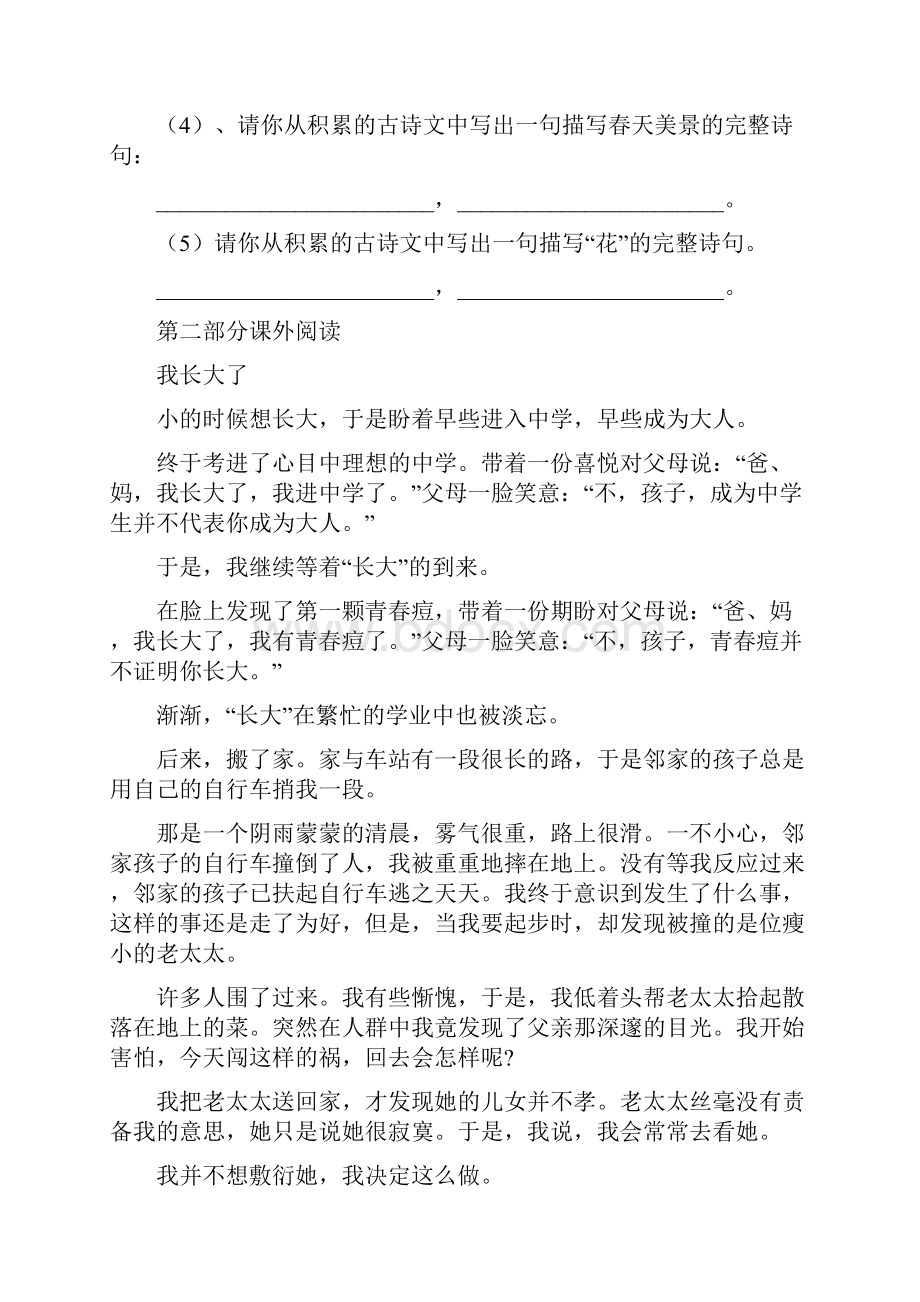 赣州新初一分班摸底语文模拟试题5套带答案.docx_第3页