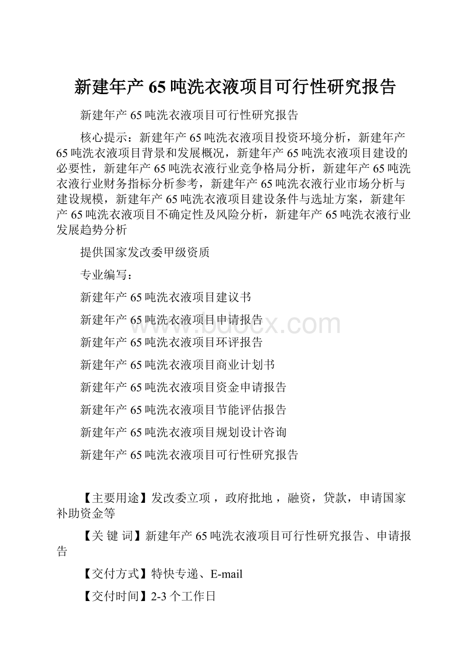 新建年产65吨洗衣液项目可行性研究报告.docx