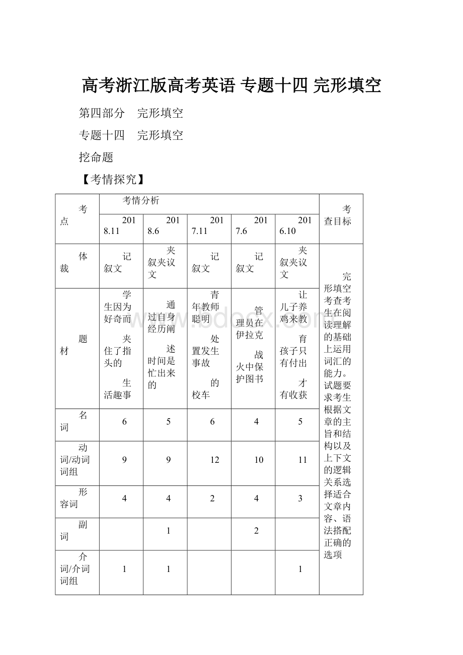 高考浙江版高考英语 专题十四 完形填空.docx