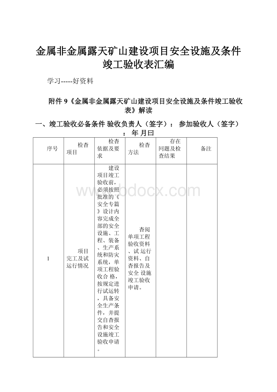 金属非金属露天矿山建设项目安全设施及条件竣工验收表汇编.docx