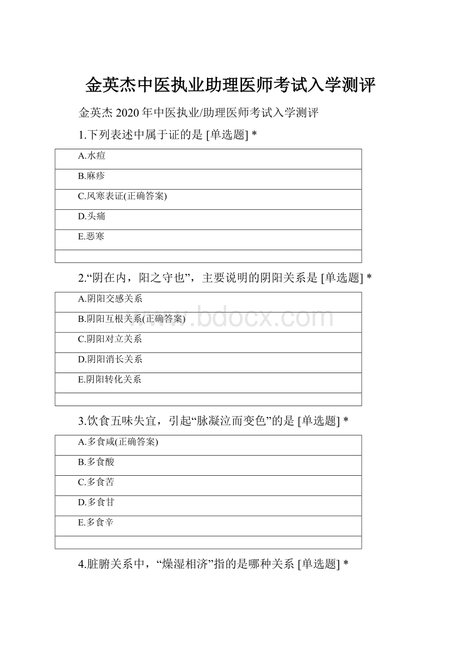 金英杰中医执业助理医师考试入学测评.docx