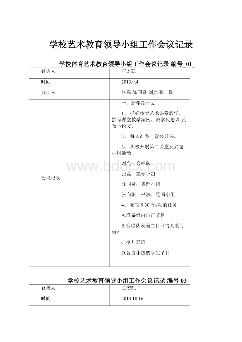 学校艺术教育领导小组工作会议记录.docx_第1页