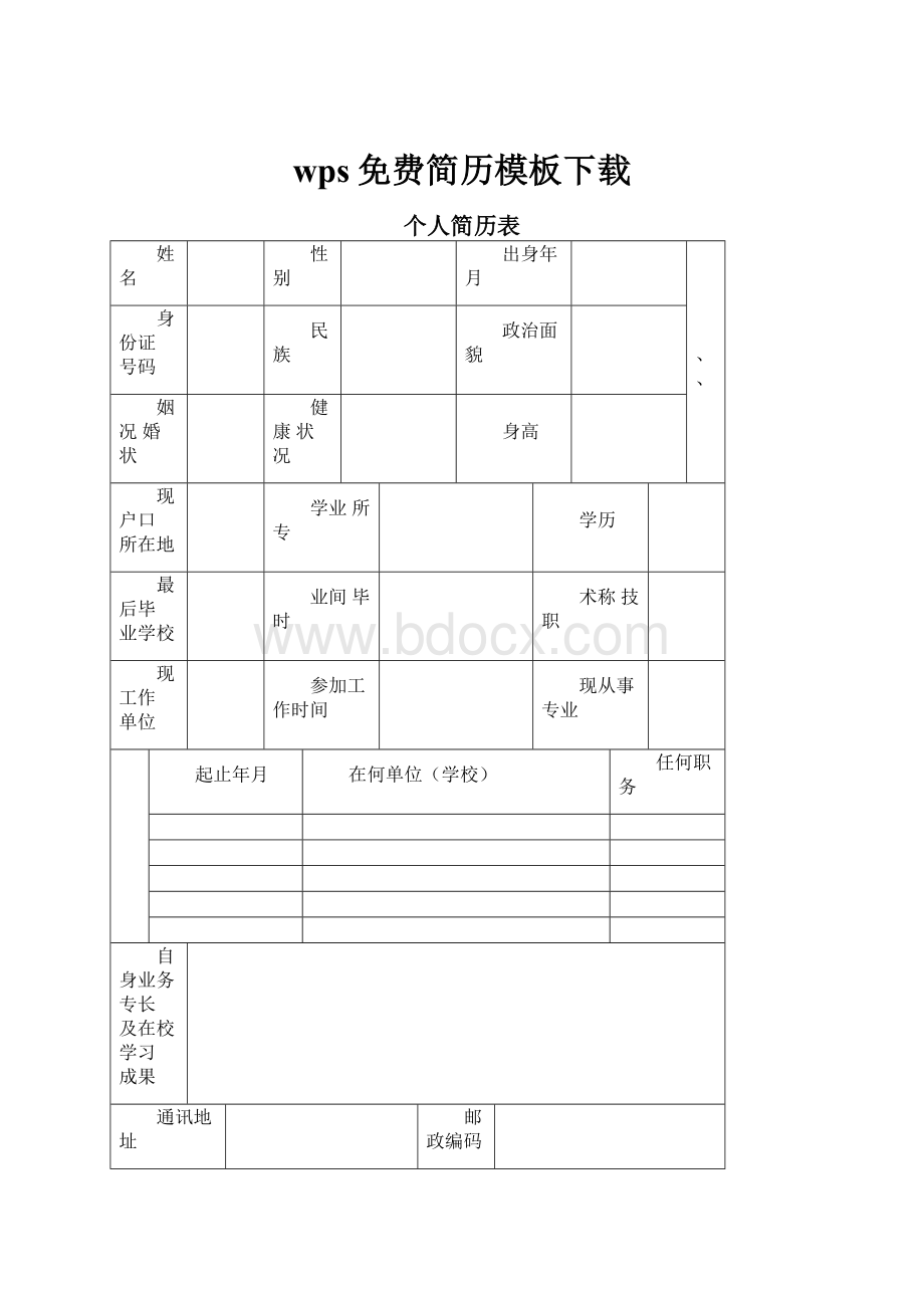 wps免费简历模板下载.docx