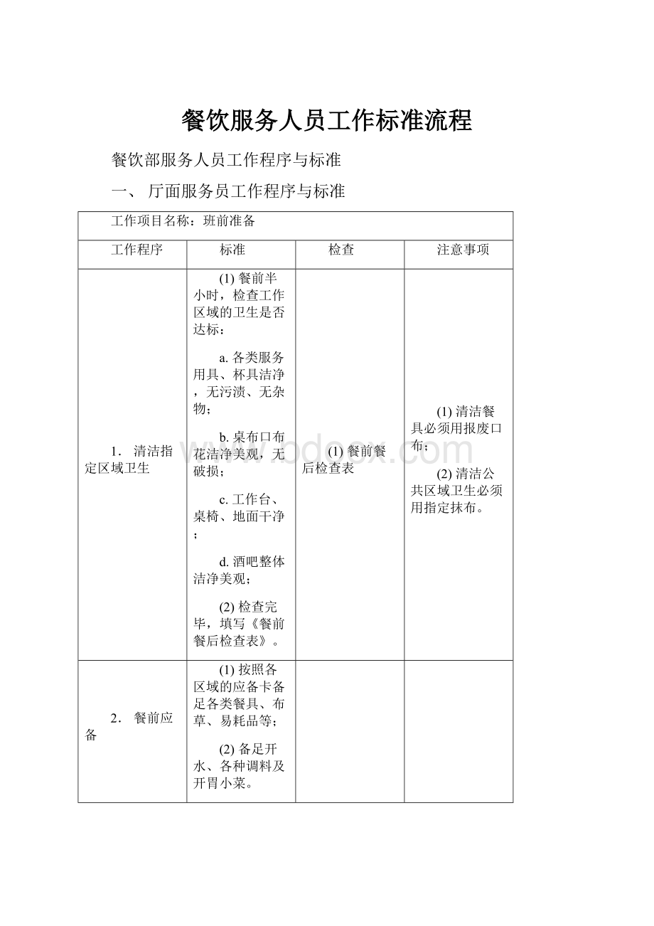 餐饮服务人员工作标准流程.docx_第1页