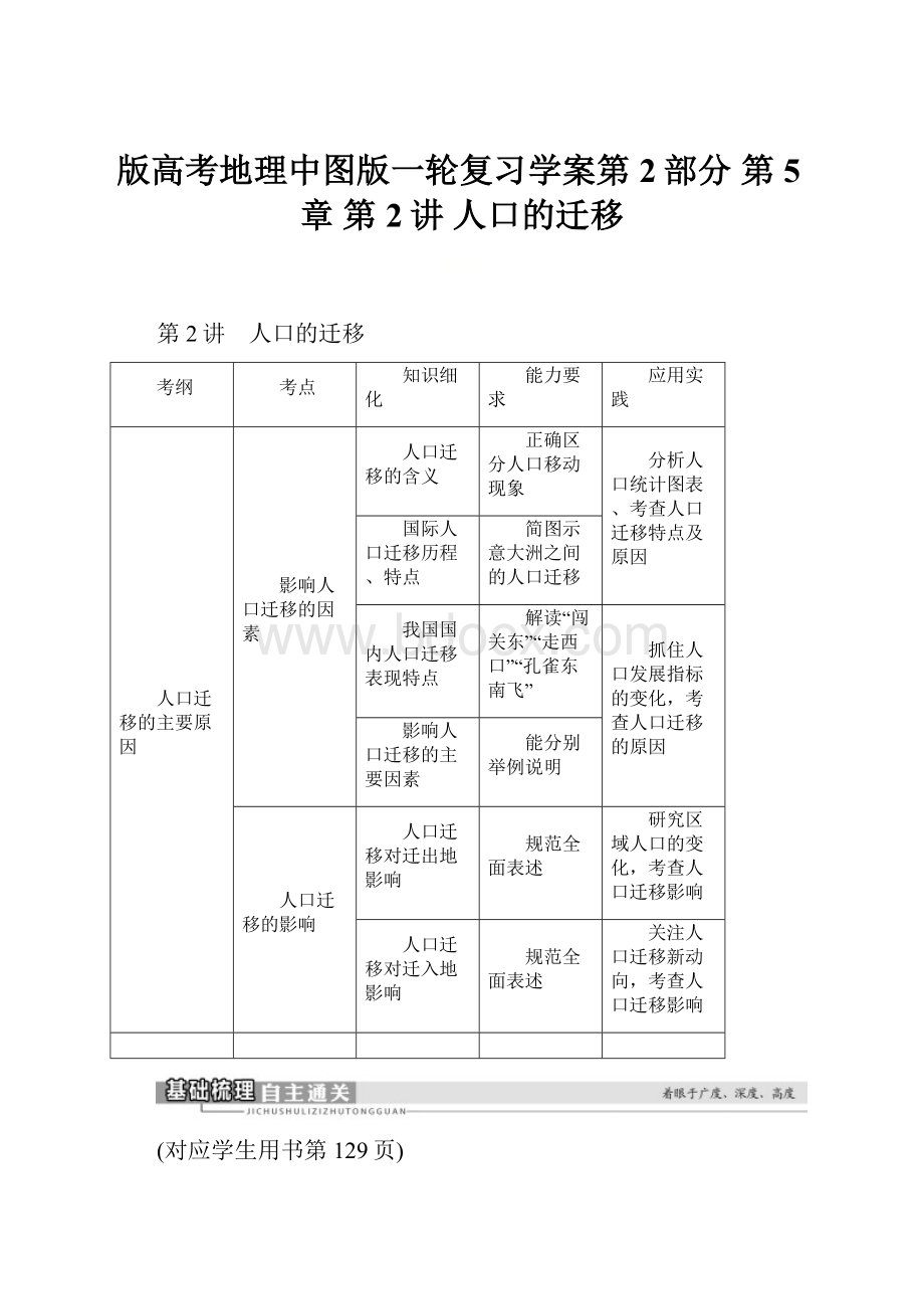 版高考地理中图版一轮复习学案第2部分 第5章 第2讲 人口的迁移.docx_第1页