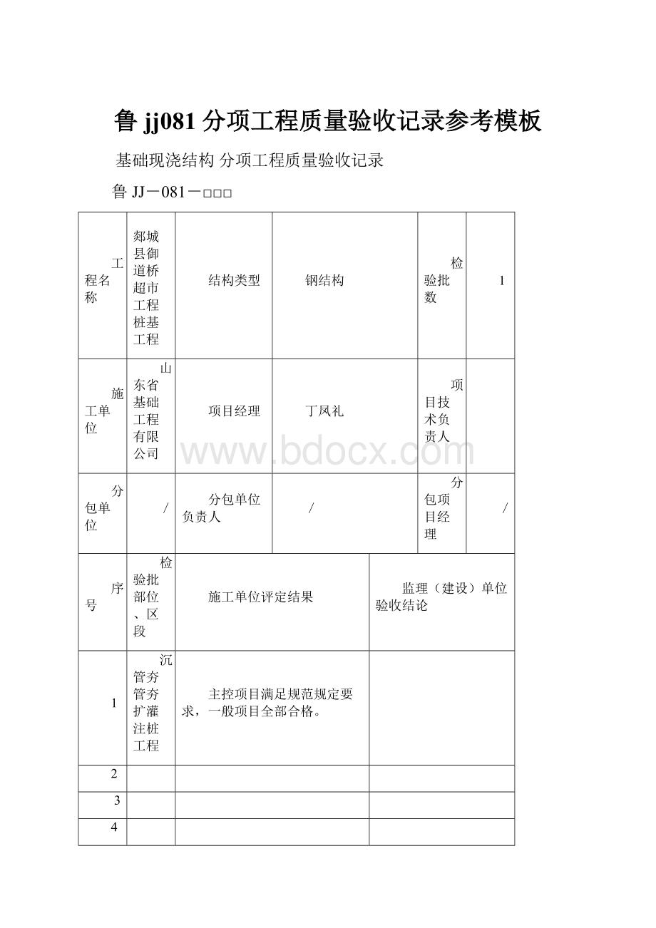 鲁jj081分项工程质量验收记录参考模板.docx