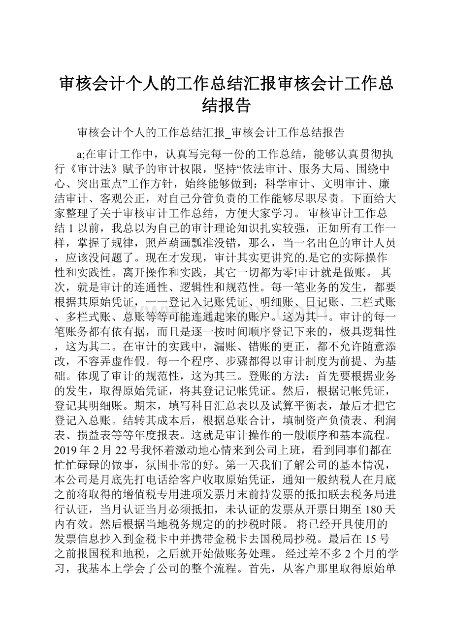 审核会计个人的工作总结汇报审核会计工作总结报告.docx