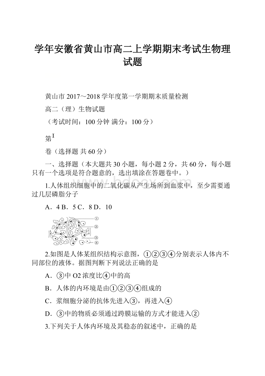 学年安徽省黄山市高二上学期期末考试生物理试题.docx_第1页