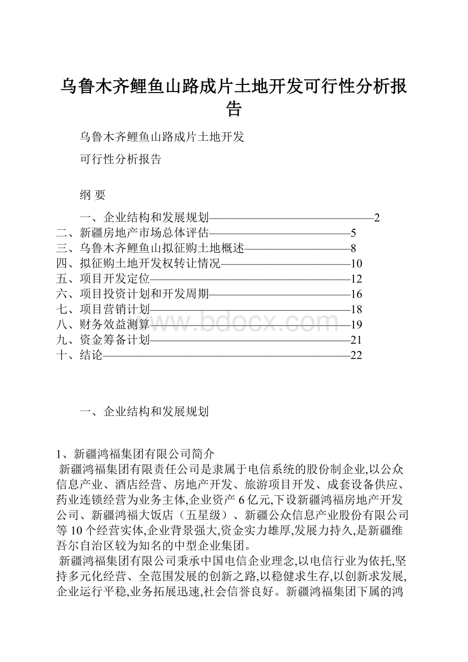 乌鲁木齐鲤鱼山路成片土地开发可行性分析报告.docx