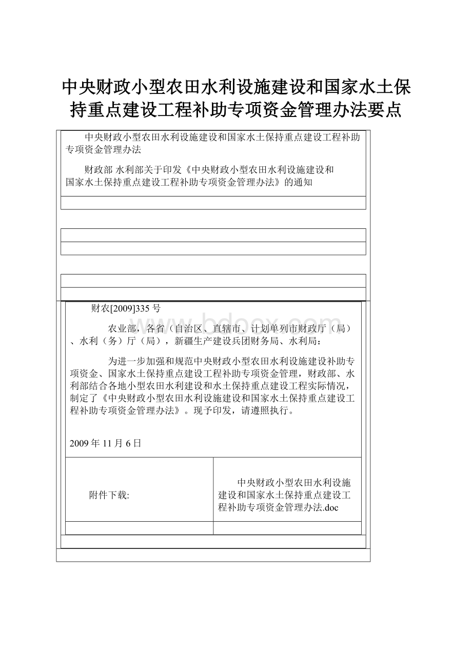 中央财政小型农田水利设施建设和国家水土保持重点建设工程补助专项资金管理办法要点.docx