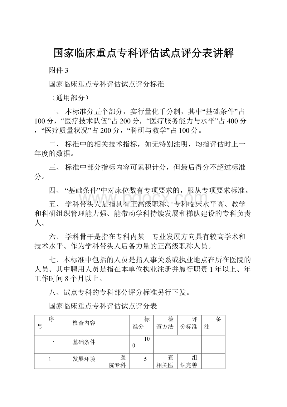 国家临床重点专科评估试点评分表讲解.docx