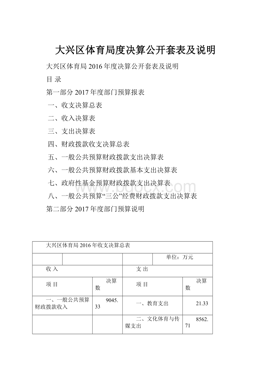 大兴区体育局度决算公开套表及说明.docx