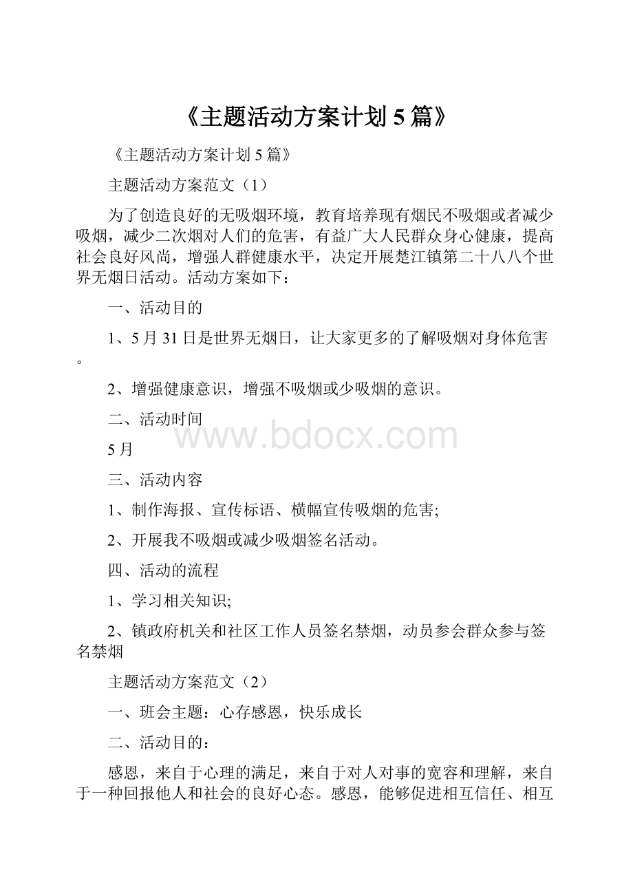 《主题活动方案计划5篇》.docx