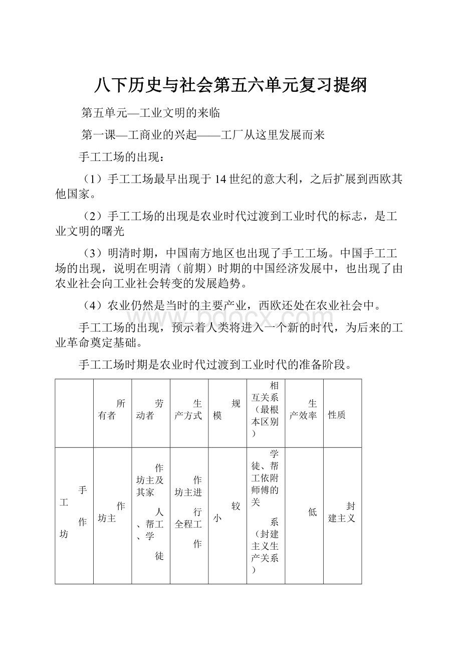 八下历史与社会第五六单元复习提纲.docx