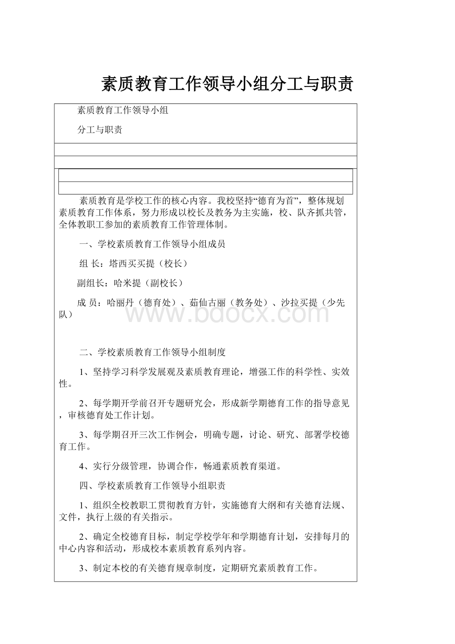 素质教育工作领导小组分工与职责.docx