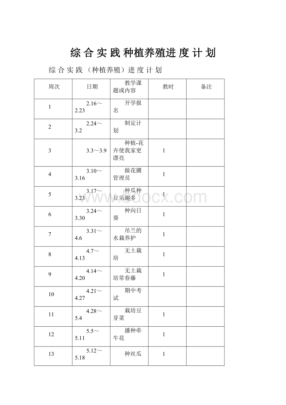 综 合 实 践 种植养殖进 度 计 划.docx