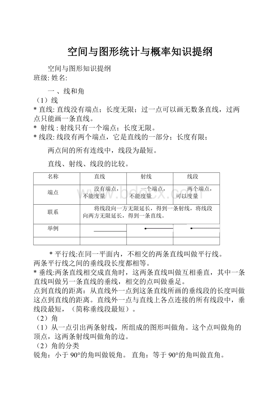 空间与图形统计与概率知识提纲.docx