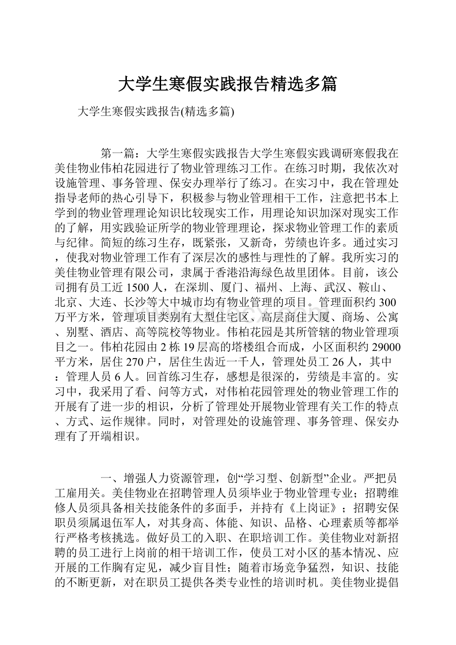 大学生寒假实践报告精选多篇.docx_第1页