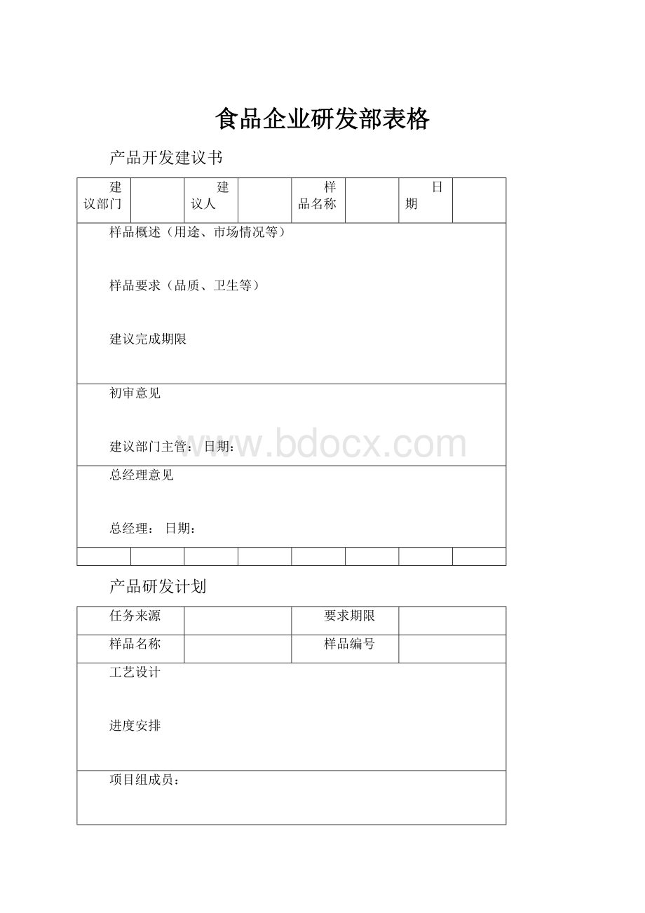 食品企业研发部表格.docx_第1页