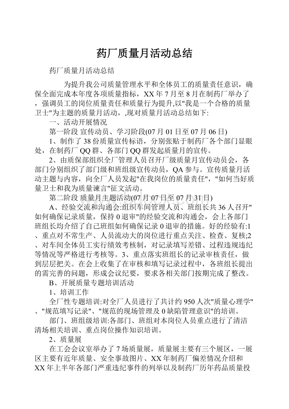 药厂质量月活动总结.docx