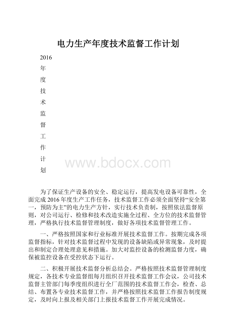 电力生产年度技术监督工作计划.docx_第1页