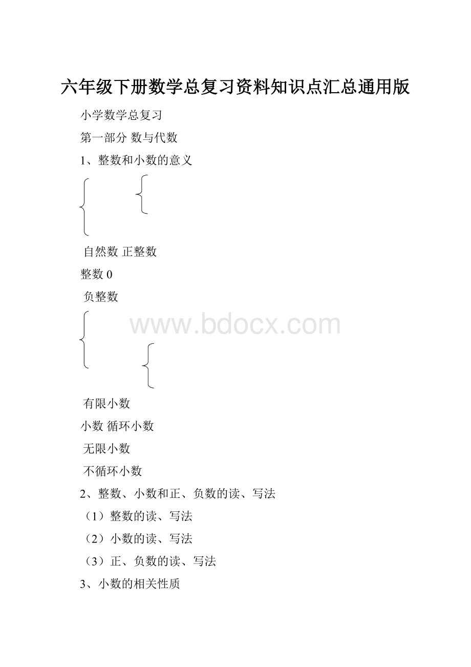 六年级下册数学总复习资料知识点汇总通用版.docx