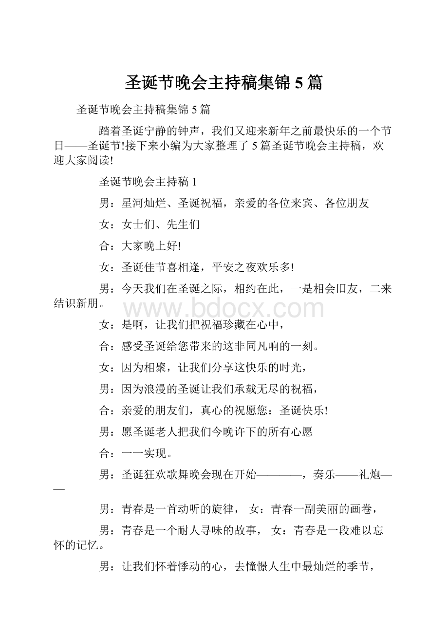 圣诞节晚会主持稿集锦5篇.docx_第1页