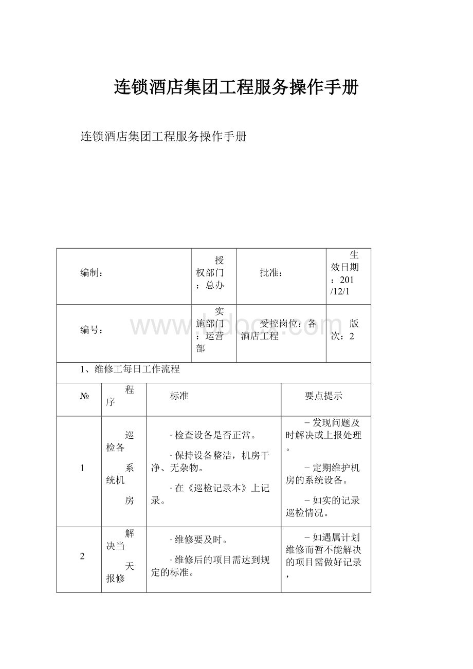 连锁酒店集团工程服务操作手册.docx