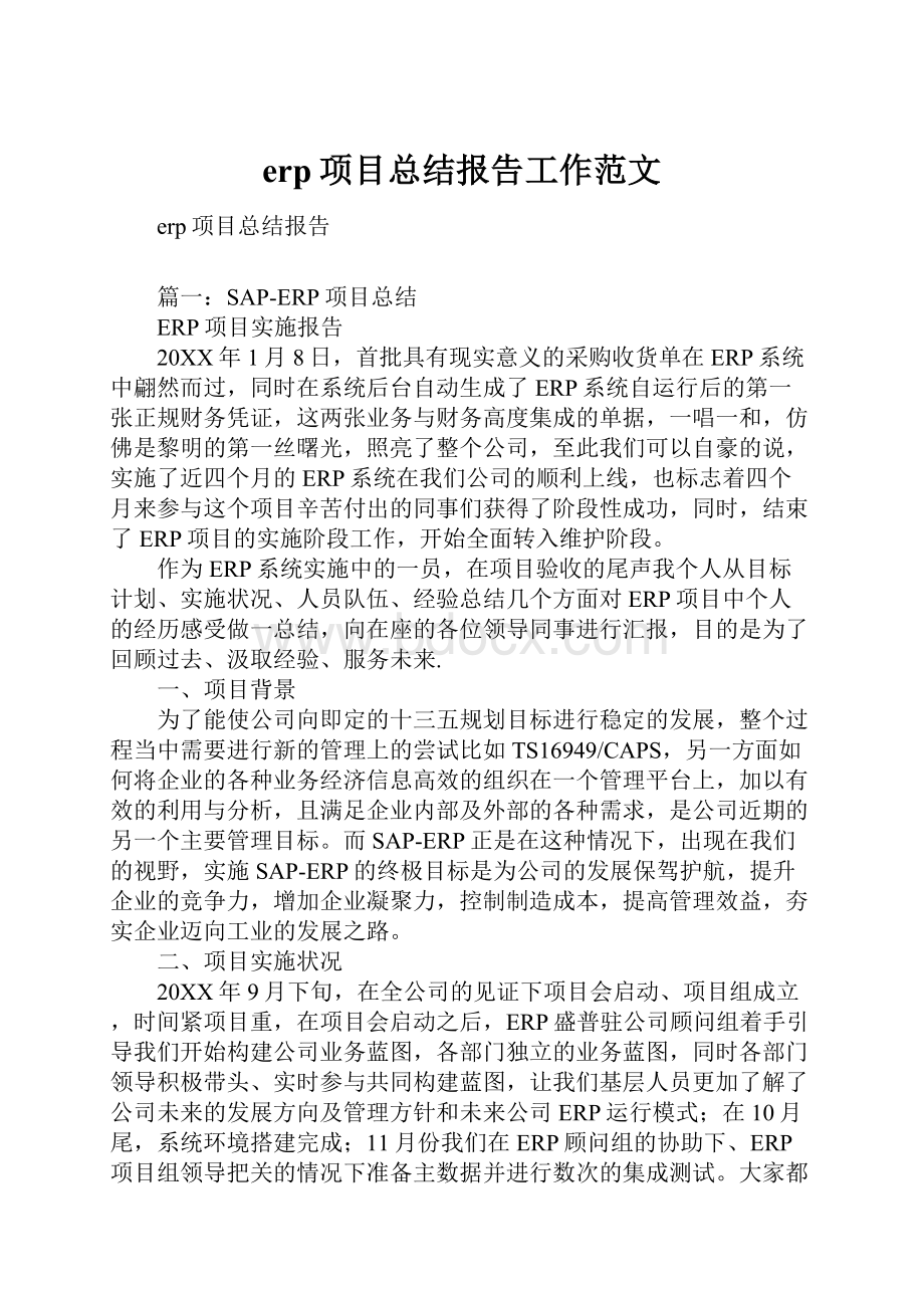 erp项目总结报告工作范文.docx