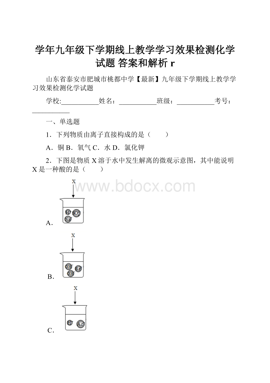 学年九年级下学期线上教学学习效果检测化学试题 答案和解析r.docx