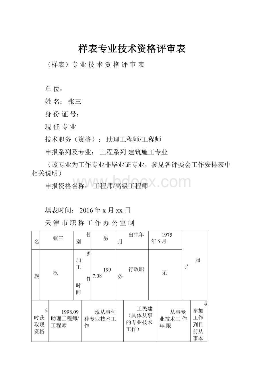 样表专业技术资格评审表.docx