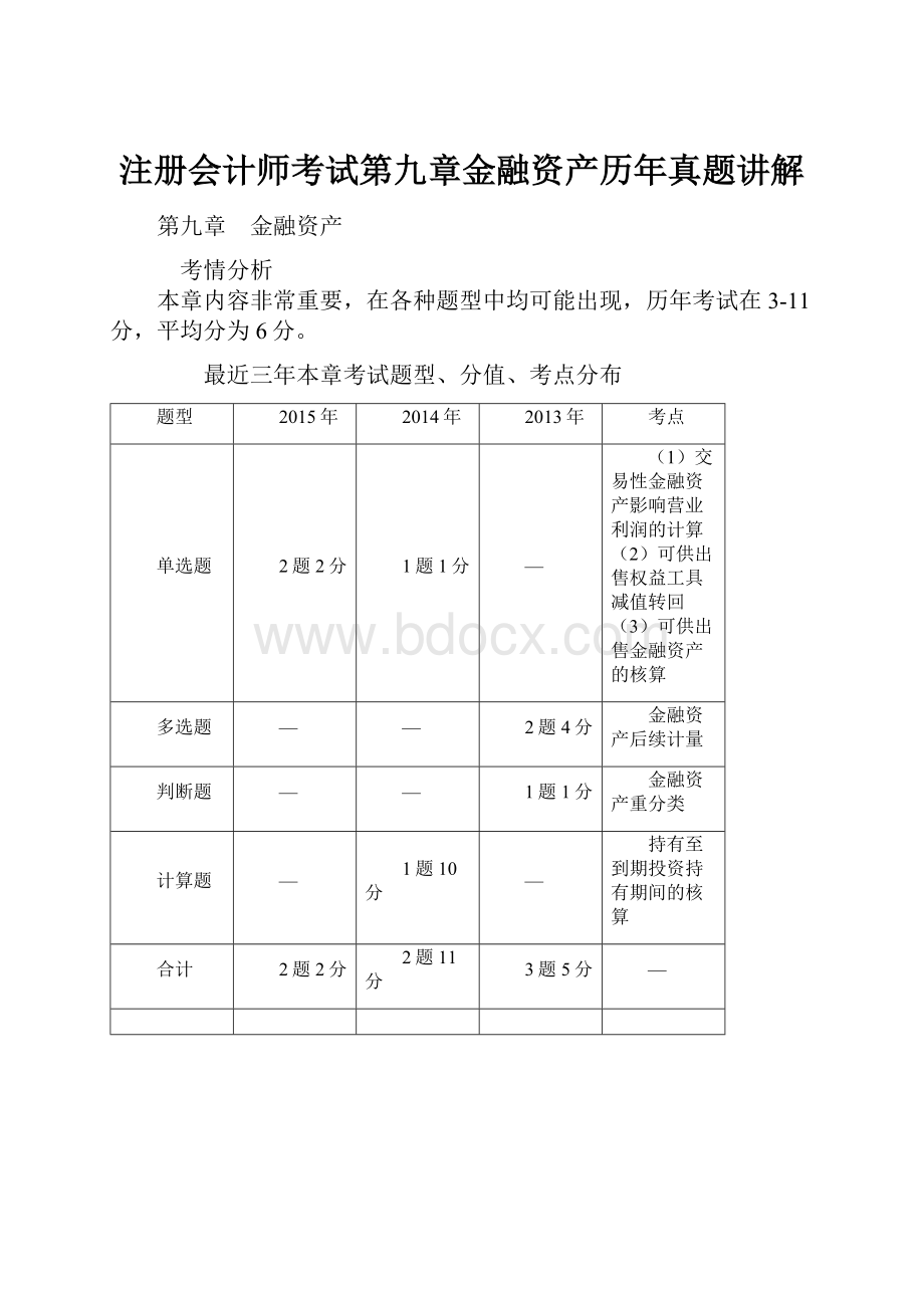 注册会计师考试第九章金融资产历年真题讲解.docx