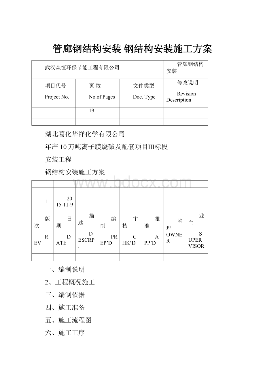 管廊钢结构安装 钢结构安装施工方案.docx