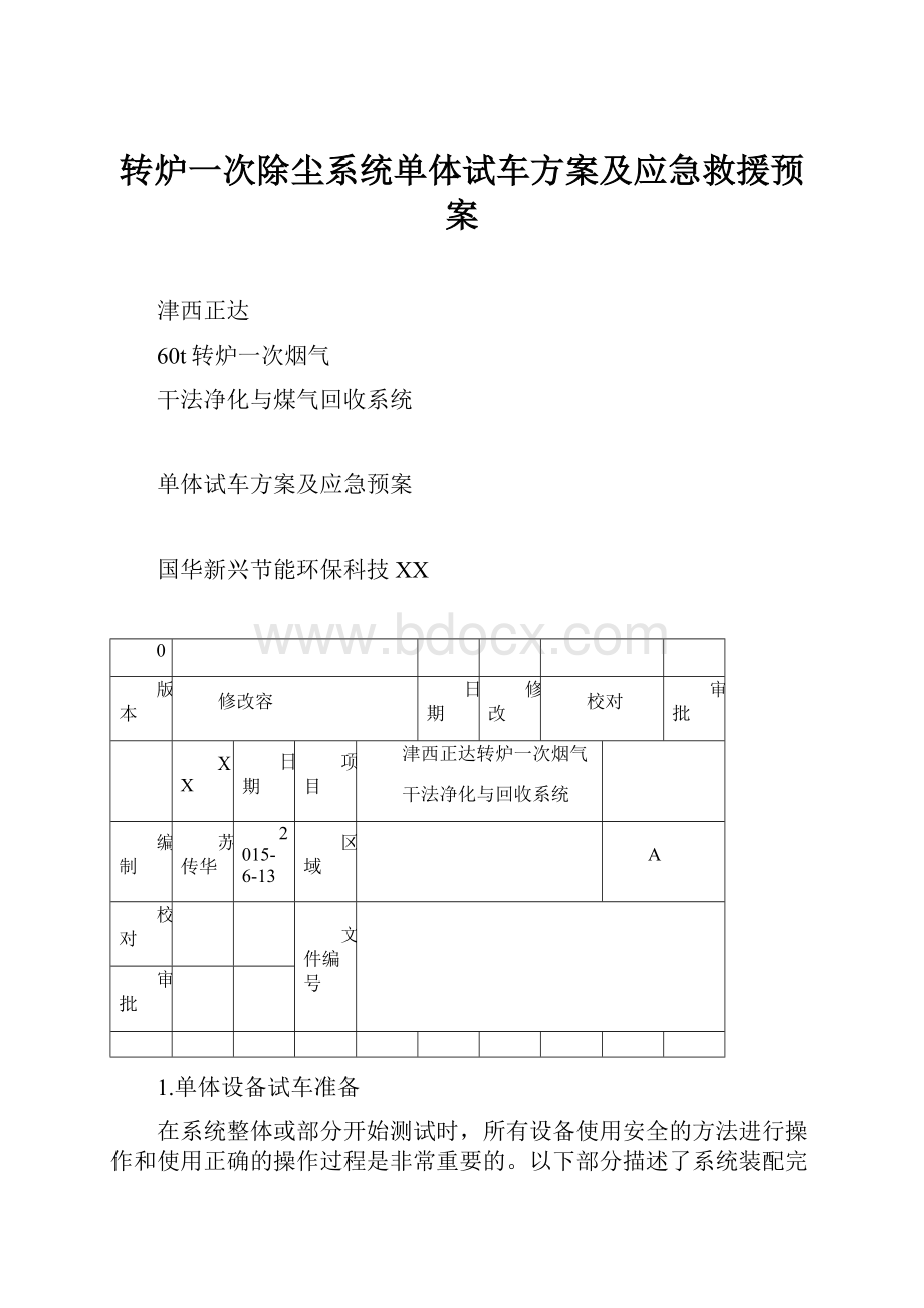 转炉一次除尘系统单体试车方案及应急救援预案.docx