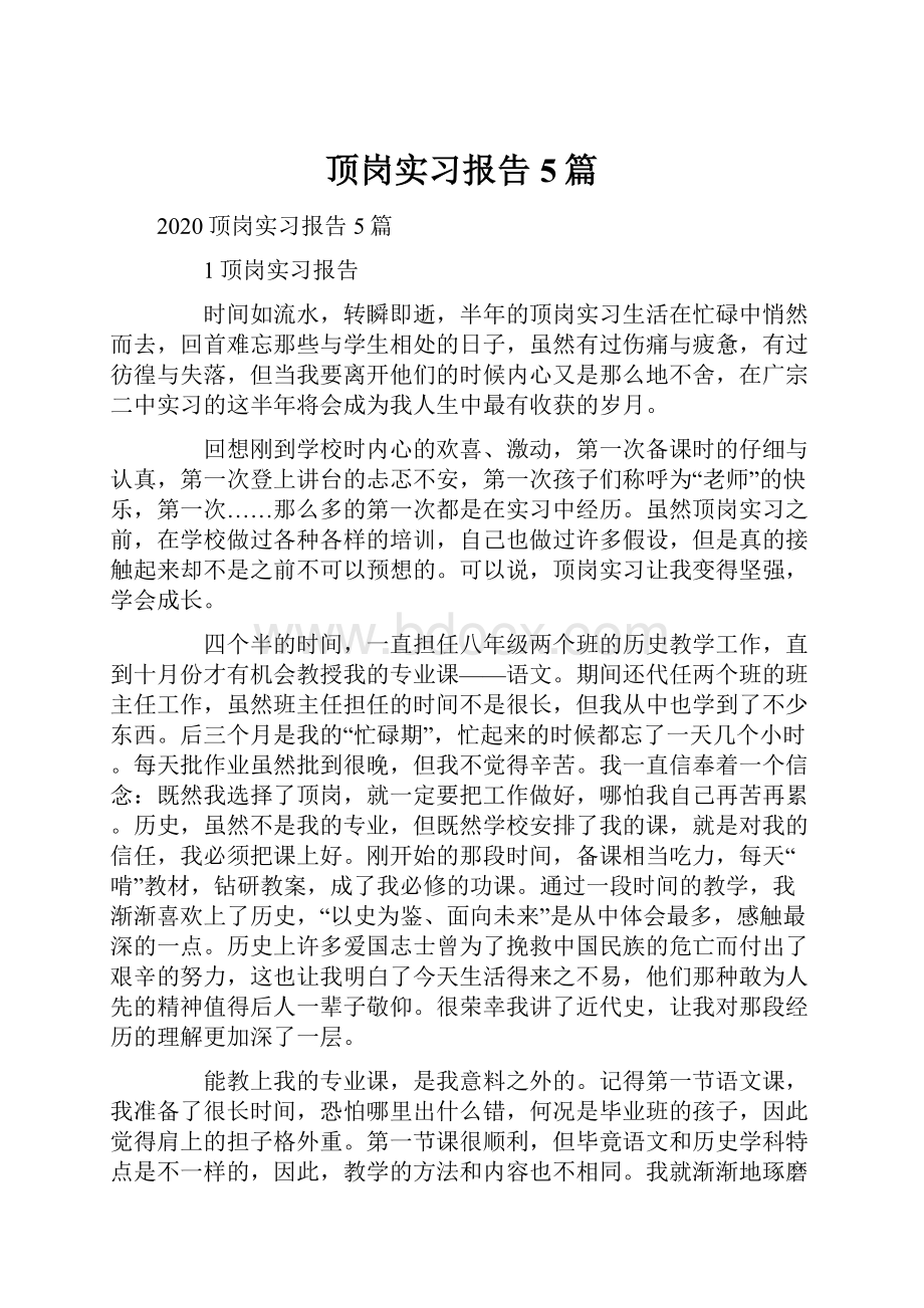 顶岗实习报告5篇.docx