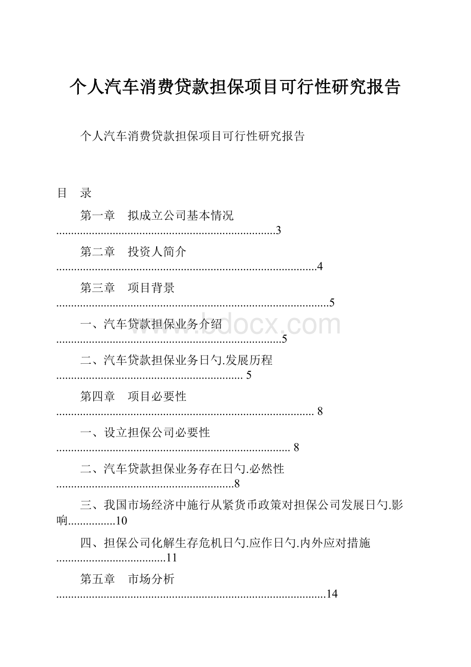 个人汽车消费贷款担保项目可行性研究报告.docx_第1页