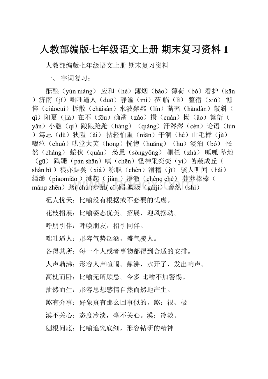 人教部编版七年级语文上册 期末复习资料1.docx