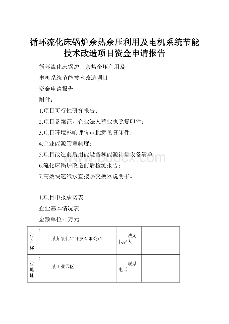 循环流化床锅炉余热余压利用及电机系统节能技术改造项目资金申请报告.docx_第1页