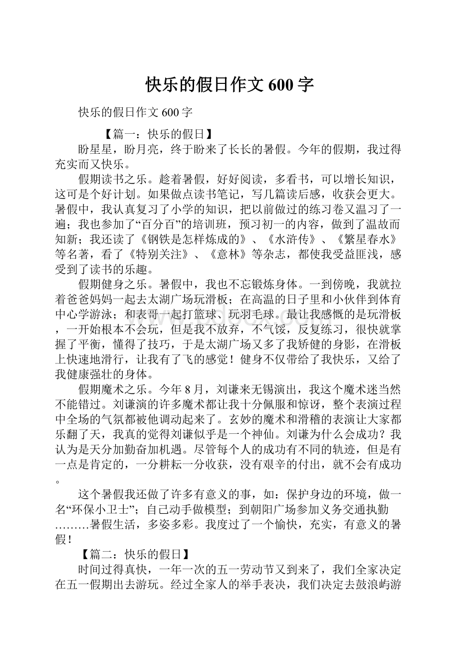 快乐的假日作文600字.docx