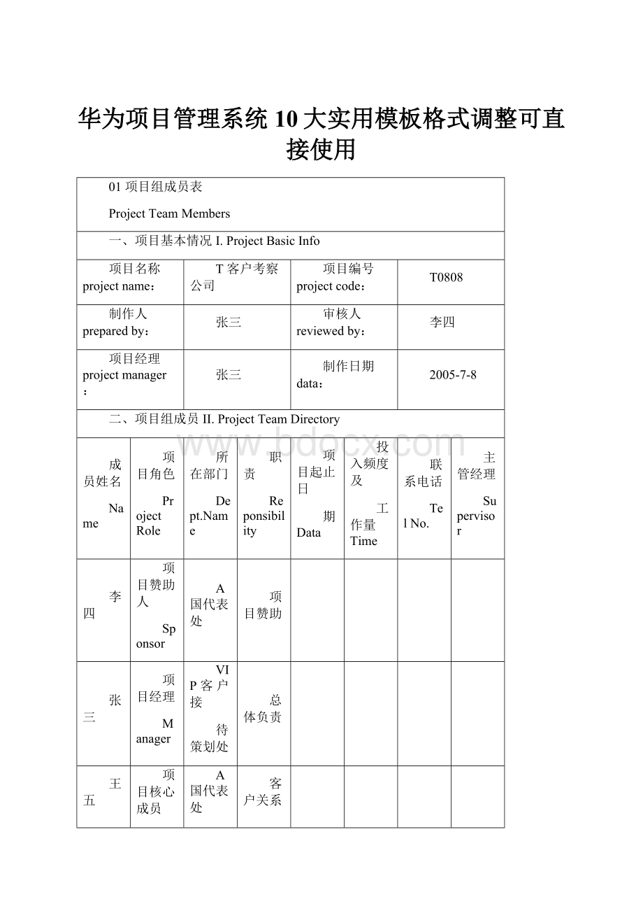 华为项目管理系统10大实用模板格式调整可直接使用.docx