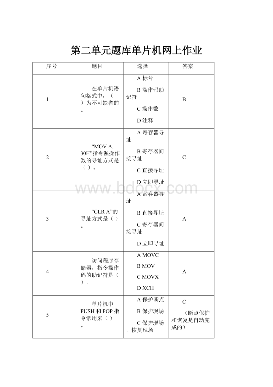 第二单元题库单片机网上作业.docx