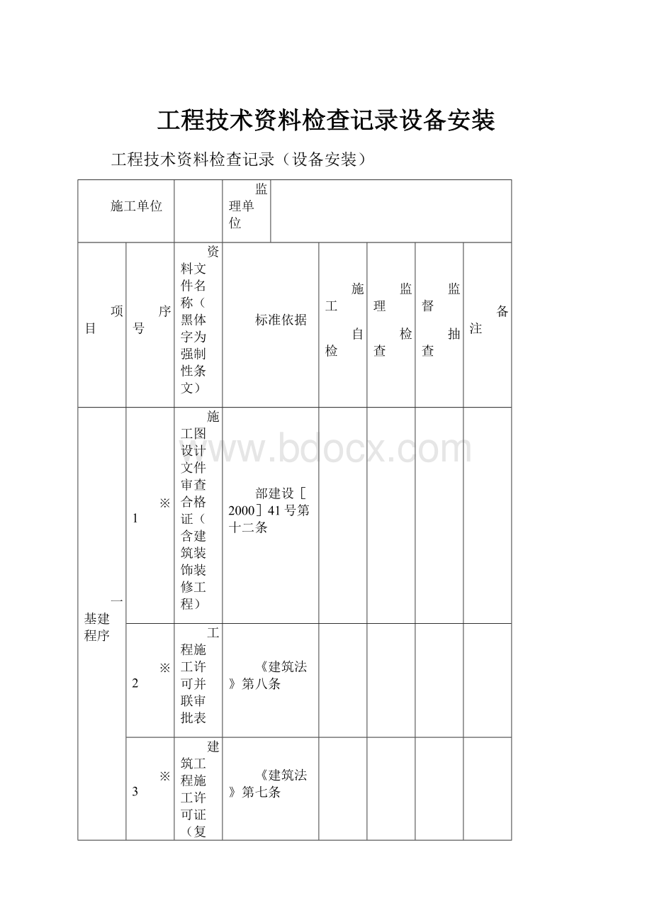 工程技术资料检查记录设备安装.docx