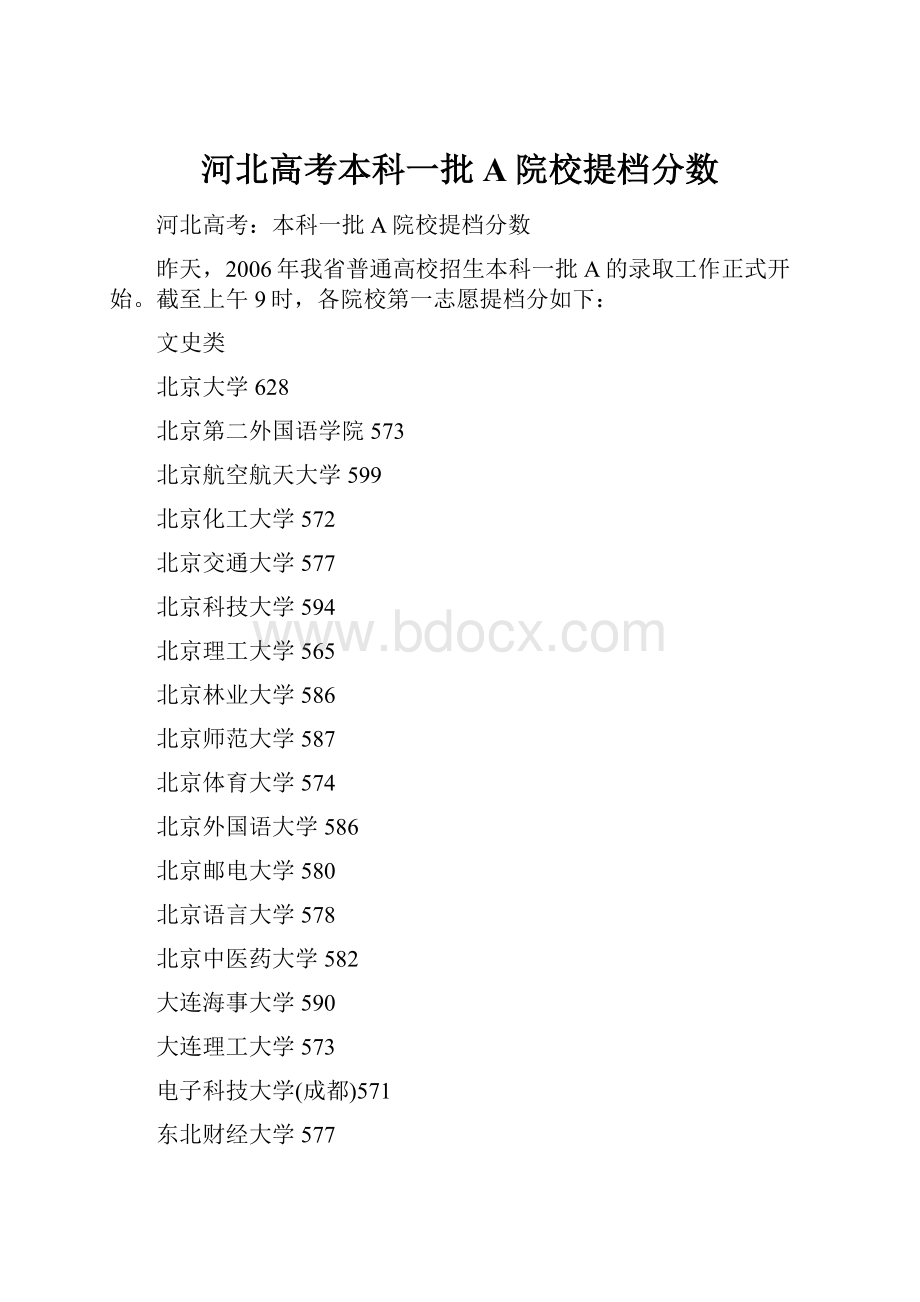 河北高考本科一批A院校提档分数.docx