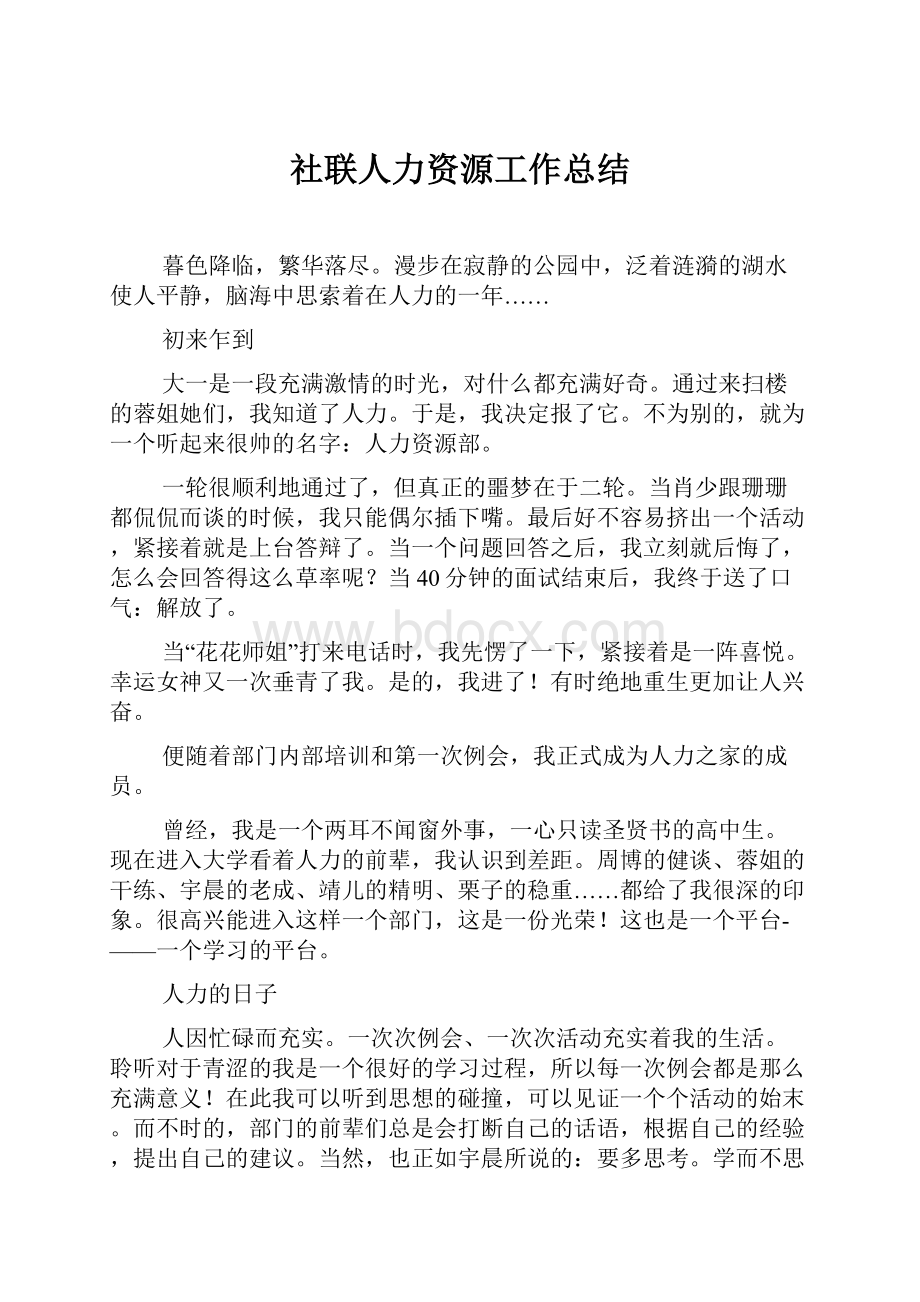 社联人力资源工作总结.docx