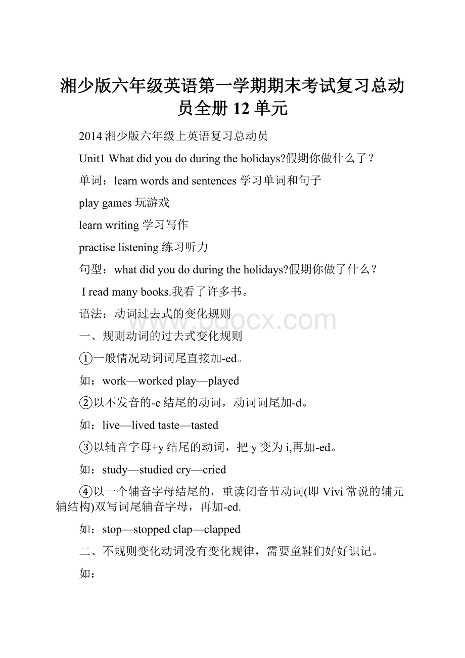 湘少版六年级英语第一学期期末考试复习总动员全册12单元.docx_第1页