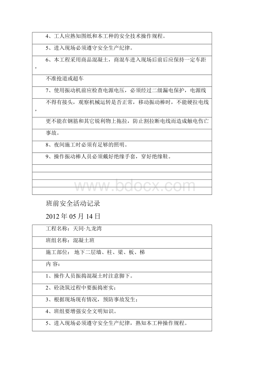 班前安全活动记录混凝土最终.docx_第3页