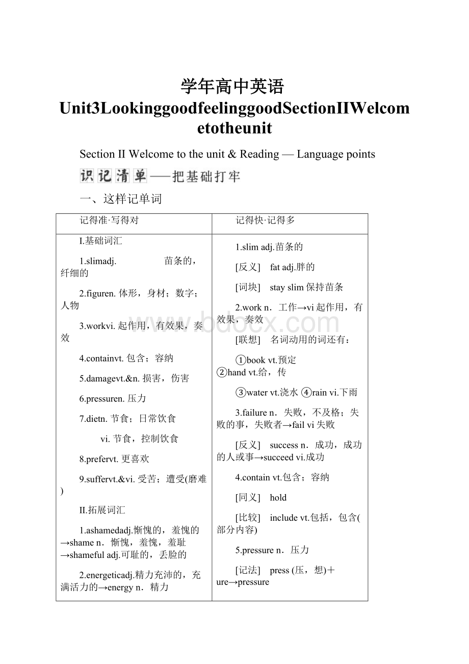 学年高中英语Unit3LookinggoodfeelinggoodSectionⅡWelcometotheunit.docx